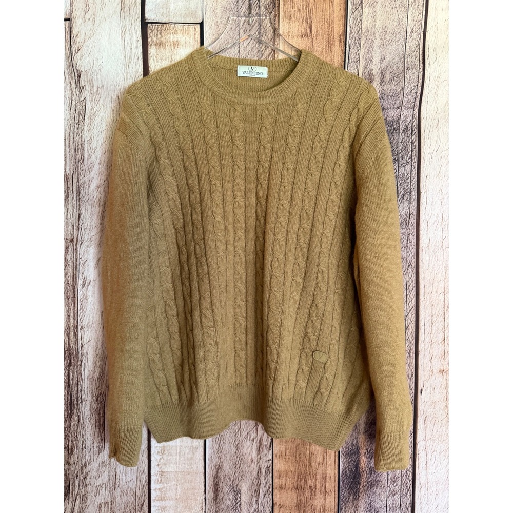 Valentino Studio Sweater Cable Knit Camel Hair Vintage Size‎ Large Made in Italy